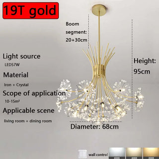 Alvi - Hanging Curved Arm Crystal Tree Ceiling Chandelier