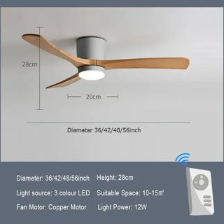 Makaria - Nordic Modern Wood 3 Blade Reversible Ceiling Fan with LED Light