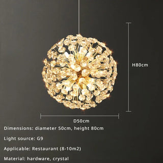 Orhan - Glass Dandelion Gold Frame Round Clear Crystal Ceiling Light Chandelier