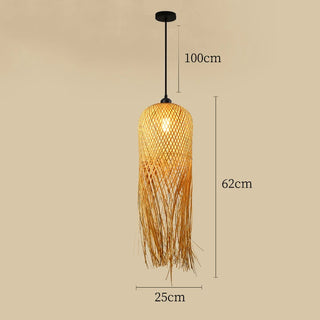 Samra - Natural Bamboo Wicker Rattan Tassel Hanging Pendant Ceiling Light