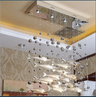Aqua - Hanging Silver Flying Fish Ceiling Chandelier