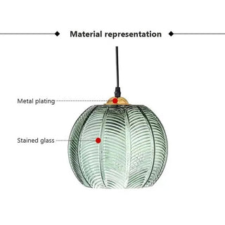 Rubik - Glass Leaf Pattern Round Coloured Shade Hanging Pendant Ceiling Light