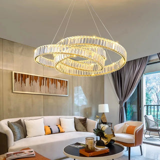 Ripple - Modern Round Gold Crystal Hanging Chandelier