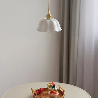 Visby - Ceramic White Hanging Patterned Shade Ceiling Pendant Light