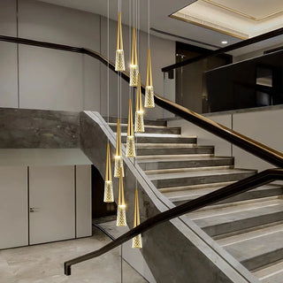 Barista - Round Spiral Gold Teardrop Multi Head Hanging Ceiling Chandelier