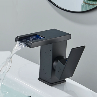 Nicoll - LED Waterfall Matte Black Bathroom Hot and Cold Water Mixer Taps Sink Faucet