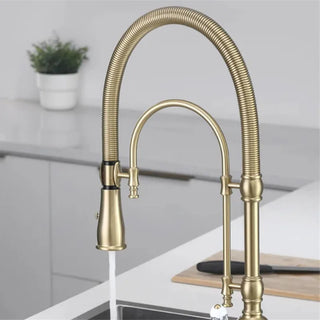 Dorene - Gold Brass Porcelain Pull Down Dual Mixer Kitchen Tap