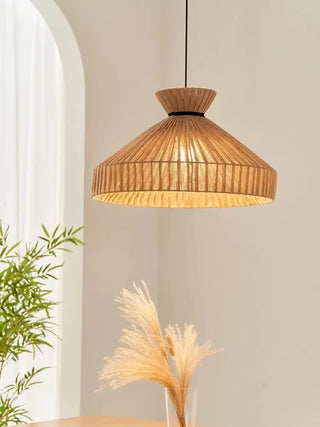 Lowell - Woven Rattan Round Fabric Shade Ceiling Light