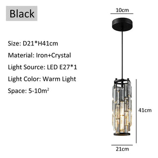 Ronne - Crystal Hanging Long Tube Pendant Ceiling Light