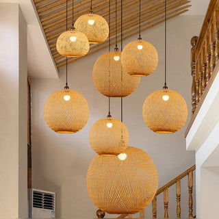 Feroza - Handwoven Bamboo Round Shade Hanging Ceiling Light