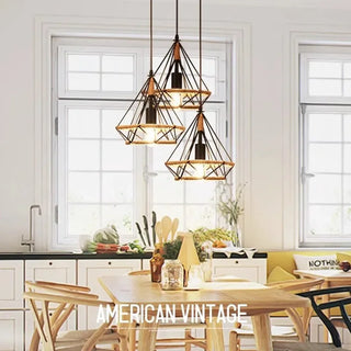 Nina - Industrial Hemp Rope Triangle Black Hanging Ceiling Light