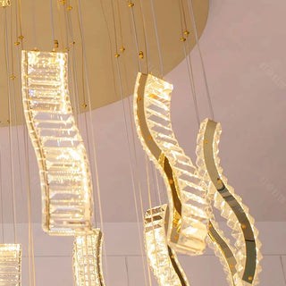 Lucas - Crystal Gold Wave Strip Hanging Chandelier