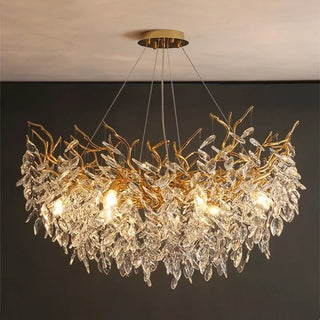Aureaflora - Gold Tree Hanging Crystal Petal Ceiling Light Chandelier