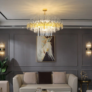 Swan - Glass Crystal Tubes Round Gold Ceiling Chandelier