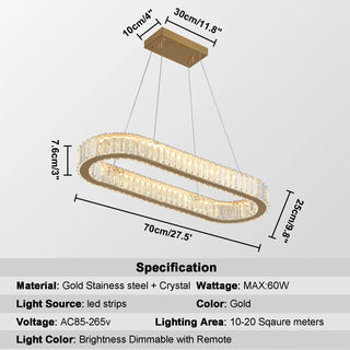 Tabrizi - Crystal Oval Chrome Glass Hanging Ceiling Light Chandelier