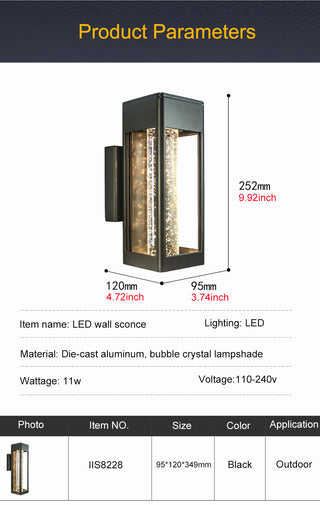 Lainey - Black Caged Crystal Bubble Glass Outdoor Wall Light