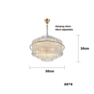 Russle - Gold Tiered Tube Glass Crystal Round Oval Ceiling Light Chandelier