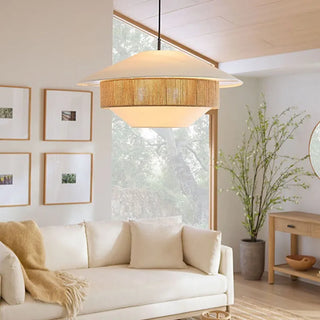 Wakiso - Vintage Hemp Rope Japanese Round Double Shade White Hand Woven Ceiling Light