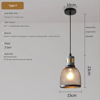Pola - Industrial Modern Round Mesh Caged Hanging Cement Pendant Ceiling Light