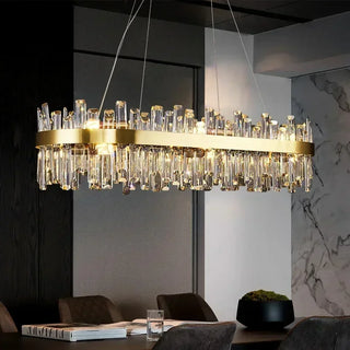 Almira - Modern Coloured Glass Gold Frame Crystal Statement Chandelier
