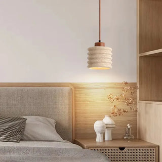 Ted - Stone LED Retro Round Wood Body Pendant Ceiling Light