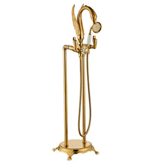 Corella - Freestanding Floor Gold Swan Bathtub Tap with Handheld Shower