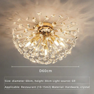 Orhan - Glass Dandelion Gold Frame Round Clear Crystal Ceiling Light Chandelier