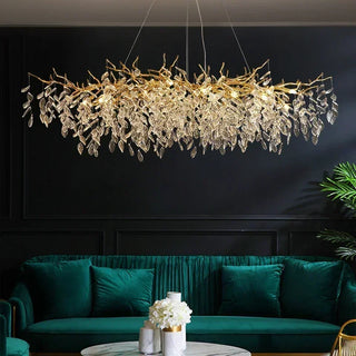 Aureaflora - Gold Tree Hanging Crystal Petal Ceiling Light Chandelier