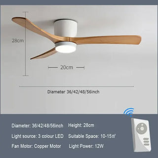 Makaria - Nordic Modern Wood 3 Blade Reversible Ceiling Fan with LED Light