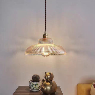 Freya - American Vintage Stripe Patterned Glass Round Pendant Ceiling Light