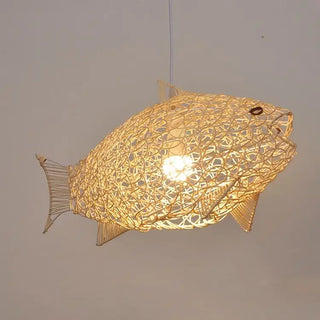 Azure - Modern Wavy Hand Woven Rattan Fish Pendant Ceiling Light