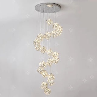 Celeste - Modern Statement Multi Head Chrome Square Crystal Spiral Chandelier