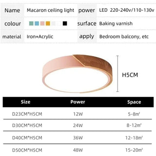 Elorza - Nordic Macaron Ultra Thin Wood Circular  LED Ceiling Lamp Creative Light Fixtures