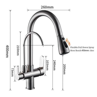 Cirillo - Solid Brass Pull Out Crane Deck Mounted Single Lever Kitchen Tap