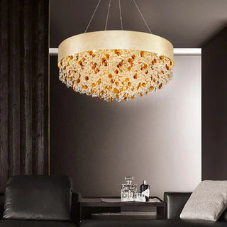 Rosie - Minimalist Design Round Hanging Gold Tiered Glass Ceiling Light Chandelier