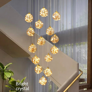 Ayra - Modern Gold Glass Hanging Round Cluster Chandelier