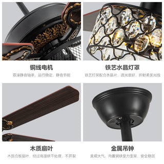 Vissarion - Wooden Blade Crystal Light Ceiling Fan