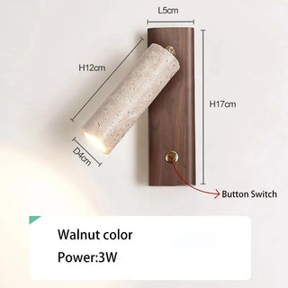 Hellen - Wabi-Sabi Stone Walnut Log Wood Rotatable Wall Light