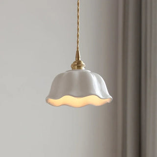 Visby - Ceramic White Hanging Patterned Shade Ceiling Pendant Light