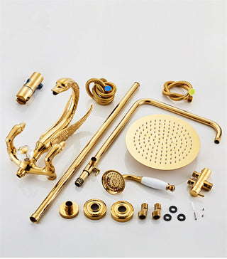 Evaristo - Gold Swan Bathroom Rainfall Shower Set with Dual Handle Controls