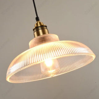 Freya - American Vintage Stripe Patterned Glass Round Pendant Ceiling Light