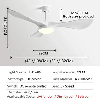 Phelix - 42/52/60Inch 3 Blade Wood Style Ceiling Fan with LED Light