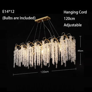 Elysia - Gold Hanging Rectangle Crystal Tassel Ceiling Chandelier