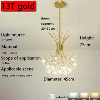 Alvi - Hanging Curved Arm Crystal Tree Ceiling Chandelier