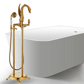 Corella - Freestanding Floor Gold Swan Bathtub Tap with Handheld Shower