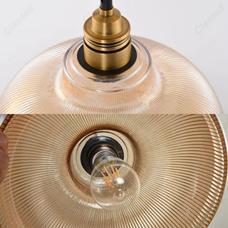 Freya - American Vintage Stripe Patterned Glass Round Pendant Ceiling Light