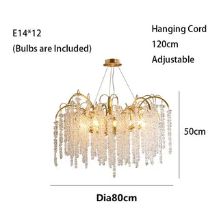 Elysia - Gold Hanging Rectangle Crystal Tassel Ceiling Chandelier