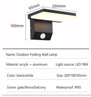 Jase - IP65 Waterproof Motion Sensor Auto On/Off Wall Light with Adjustable Angle