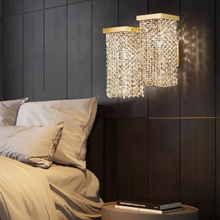 Nicole - Rectangular Hanging Crystal Coloured Glass Gold Chandelier