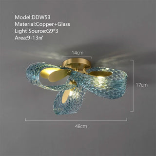 Camilla - Blue Patterned Glass Gold Body Crystal Hanging Chandelier